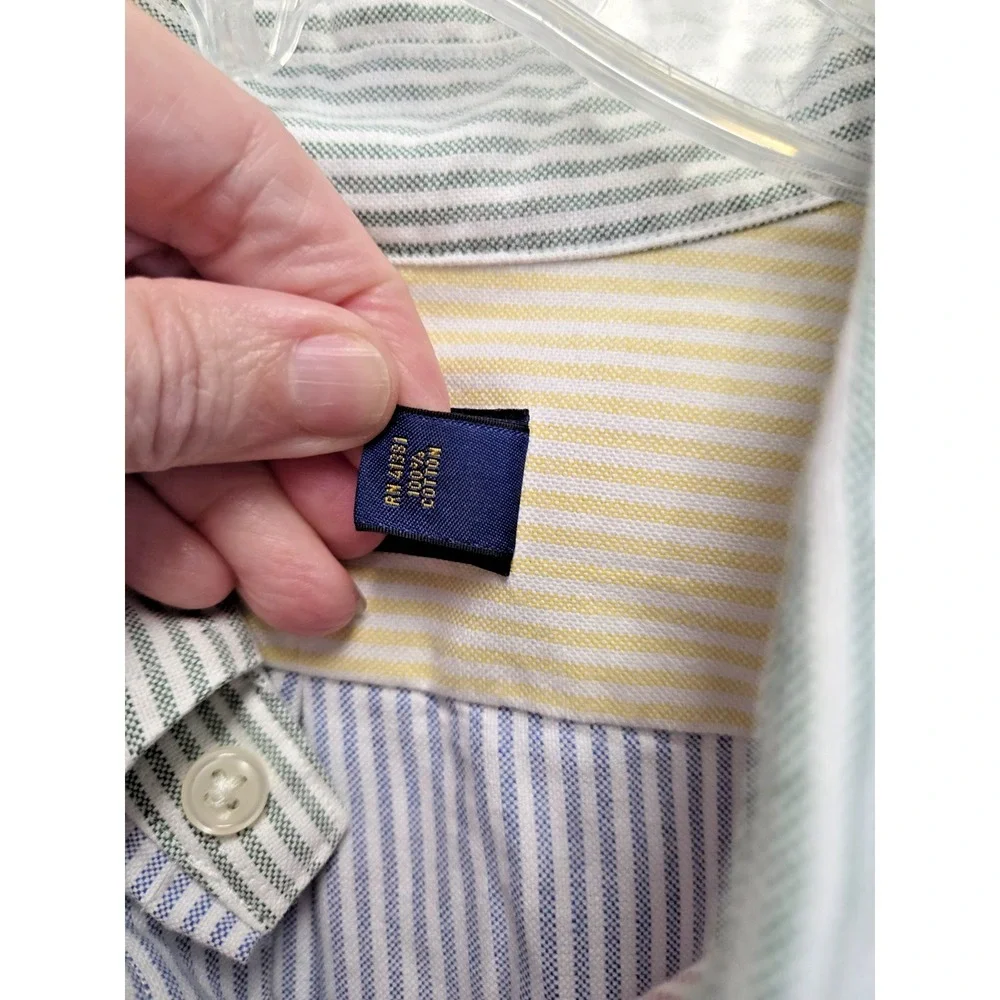 Polo Ralph Lauren Oxford Shirt Mens XXL Striped Colorblock Pastel Flesh Pony